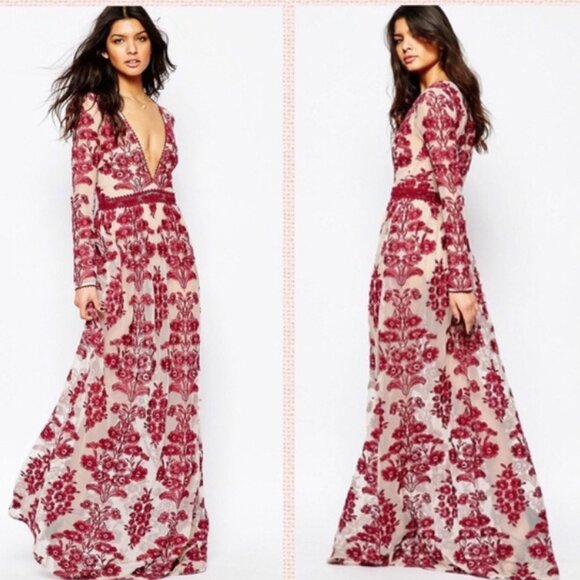 NWT For Love and Lemons Temecula Lace Maxi Dress Red $295 - Picture 3 of 11
